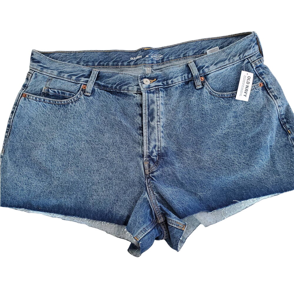 Old Navy Sky-hi A-line Jean Shorts Raw Hem Medium Blue Wash Size 20
